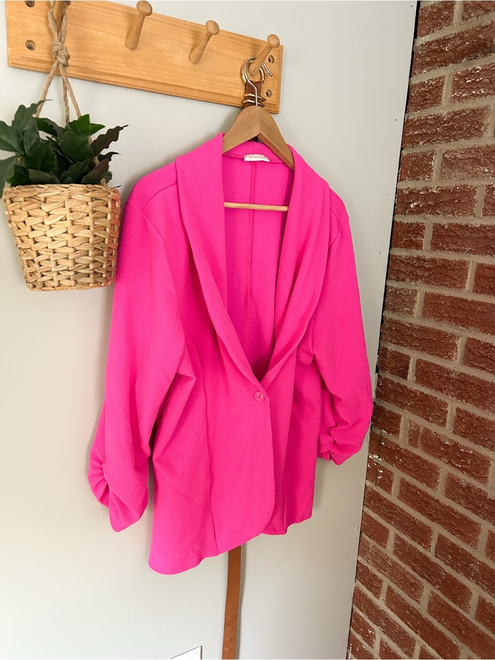 Hot Pink Draped Open-Front Women's Blazer